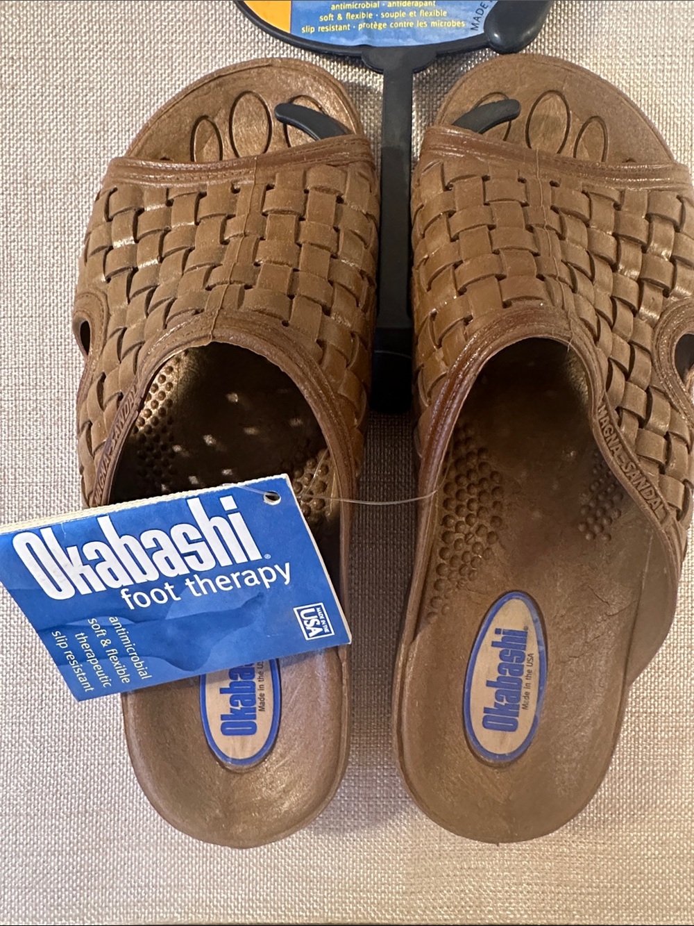Okabashi Brown Woven Slip-On Sandals